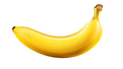 Realistic banana with bright yellow peel, isolated on a white background