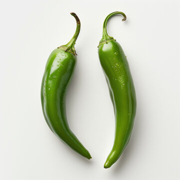 Serrano chile pepper fruit group, studio photography white background with soft lights.