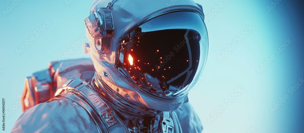 Poster futuristic astronaut in action wearing advanced suit 3d rendering