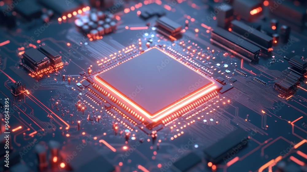 Aufkleber cpu chip on motherboard illustrating central processing concepts focus on quantum computing and larg