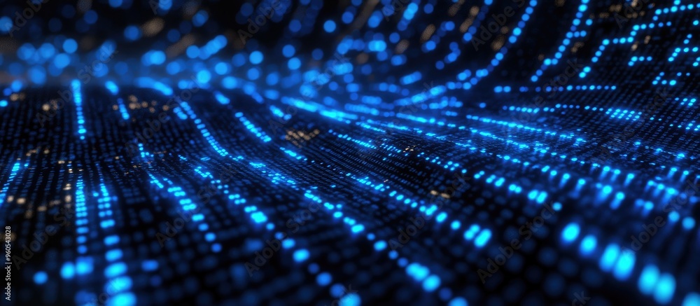 Poster concept of artificial intelligence featuring a glowing blue binary code pattern
