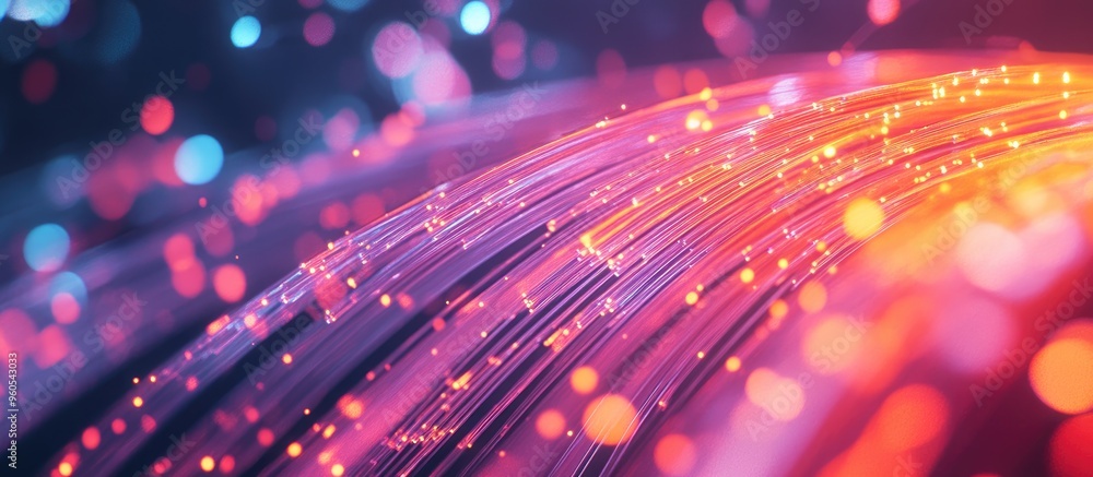 Poster close up macro image of optical fibers with an abstract and technological backdrop