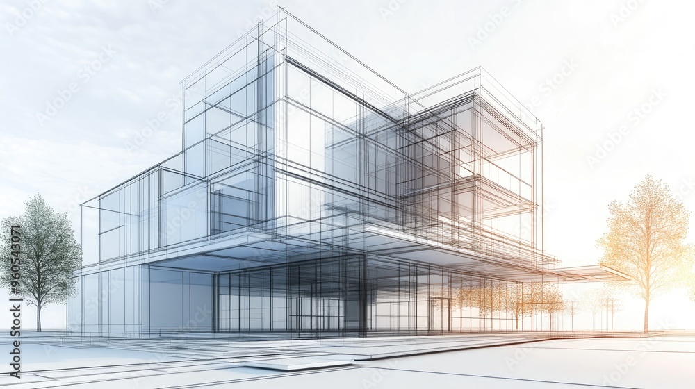 Poster architectural design drawing parallel projection 3d rendering