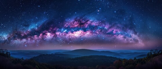 Obraz premium Majestic Milky Way Galaxy Captured in Above Enchanted Forest for Astrophotography Projects