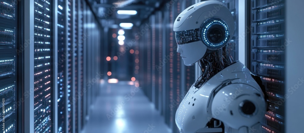 Aufkleber robot navigating an advanced server room with confidence high tech 3d rendering of technology driven