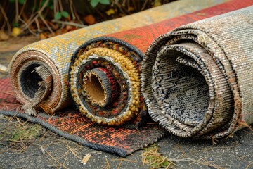 Old Carpet Rolls. Changing Colours and Condition of Dirty Carpeting