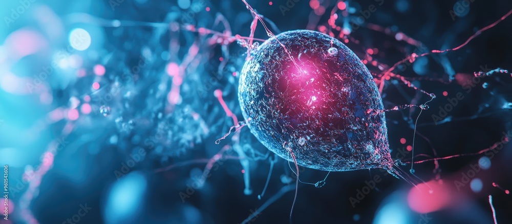 Poster 3d rendering of human sperm navigating toward an ovum in a digital technology environment