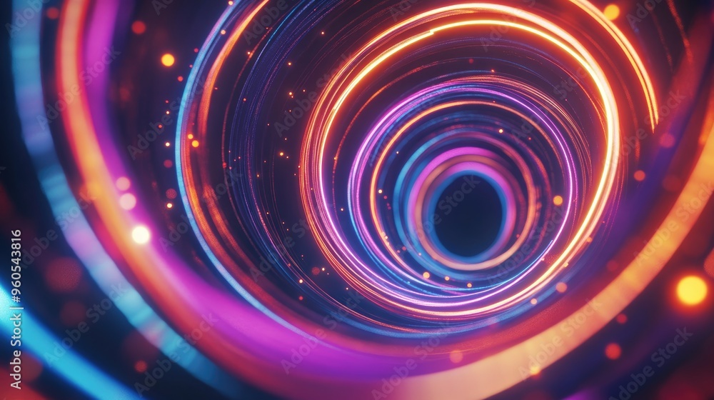 Poster glowing neon lines create a vibrant background with high speed light trails a rotating neon circle a