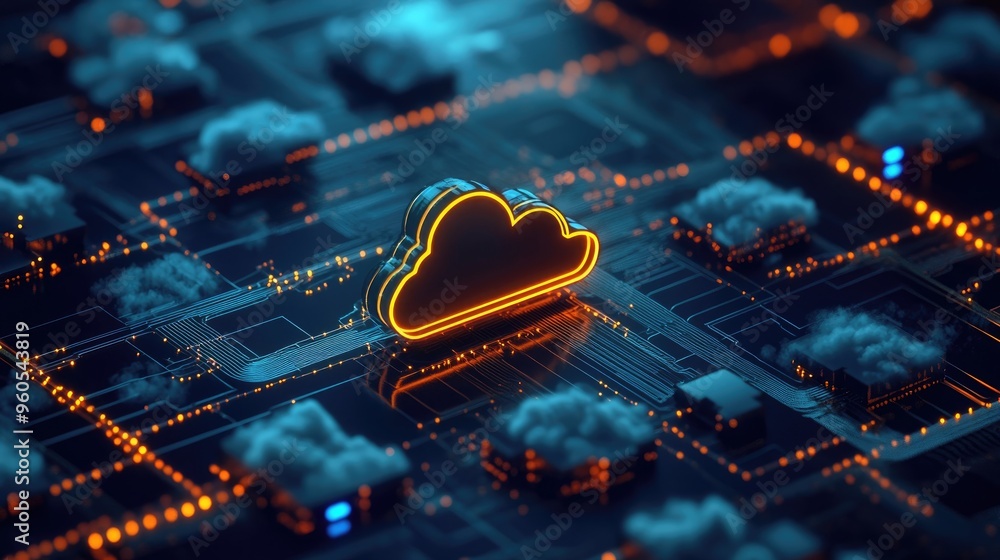 Aufkleber 3d rendering of a cloud network
