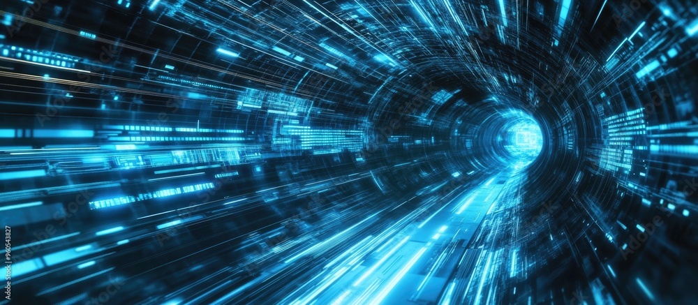 Poster futuristic technology blue cyber security theme abstract high speed digital internet dynamic motion 