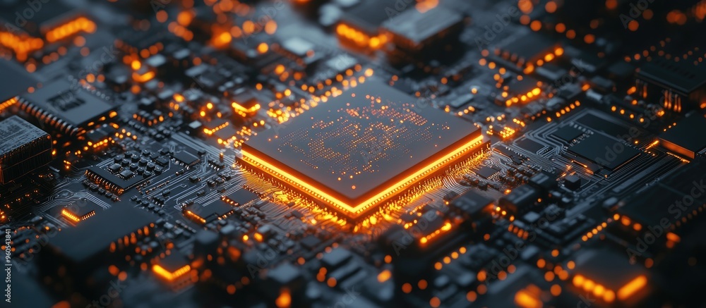 Poster central processing unit on circuit board showcasing artificial intelligence and deep learning in mod