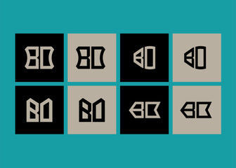 BO minimalist and classic logo set design. BO monogram polygonal and circle shape vector