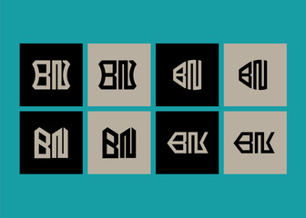 BN minimalist and classic logo set design. BN monogram polygonal and circle shape vector