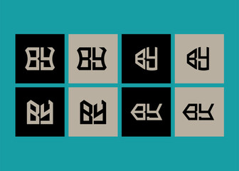 BY minimalist and classic logo set design. BY monogram polygonal and circle shape vector.