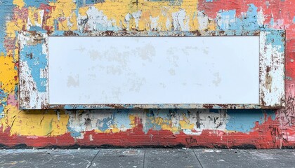 Blank Billboard on a Brick Wall Covered in Graffiti and Peeling Paint