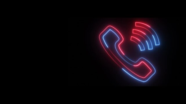 Black Background on Neon Call Icon Animation. neon glowing icon.