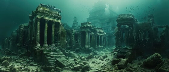 Mystical Underwater Ruins: Ancient Civilization Embraced by Marine Life