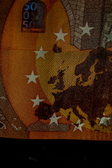 Naklejka premium EURO money banknotes, detail photo of EUR