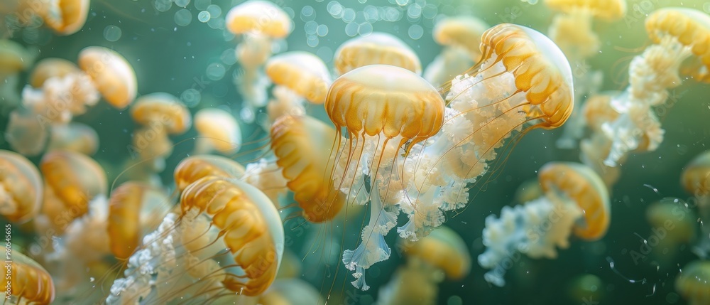 Wall mural serene marine life: group of jellyfish gliding through the abyss