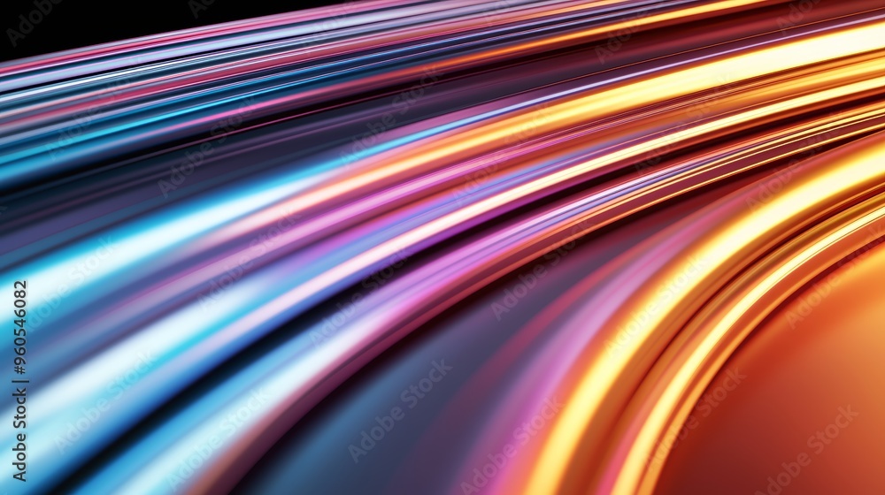 Poster curved energy lines forming a digital highway side view representing fast network communication cybe