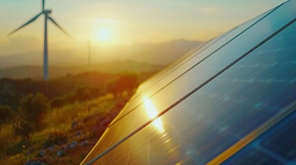 Fototapeta premium Solar Panels at Sunset