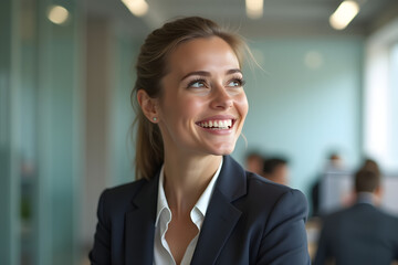 Fototapeta premium Portrait of young happy businesswoman in office looking away