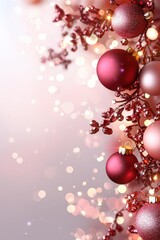 Festive Christmas ornaments with sparkling bokeh background, creating a warm and joyful holiday atmosphere.