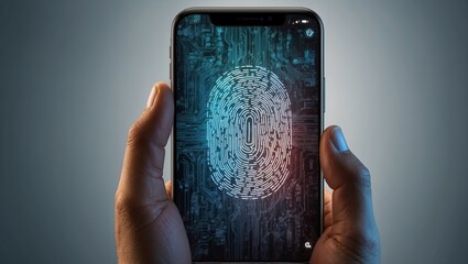 Smartphone displaying a detailed fingerprint on the screen.