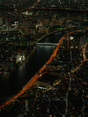 view of the Tokyo city at night with river and bridge