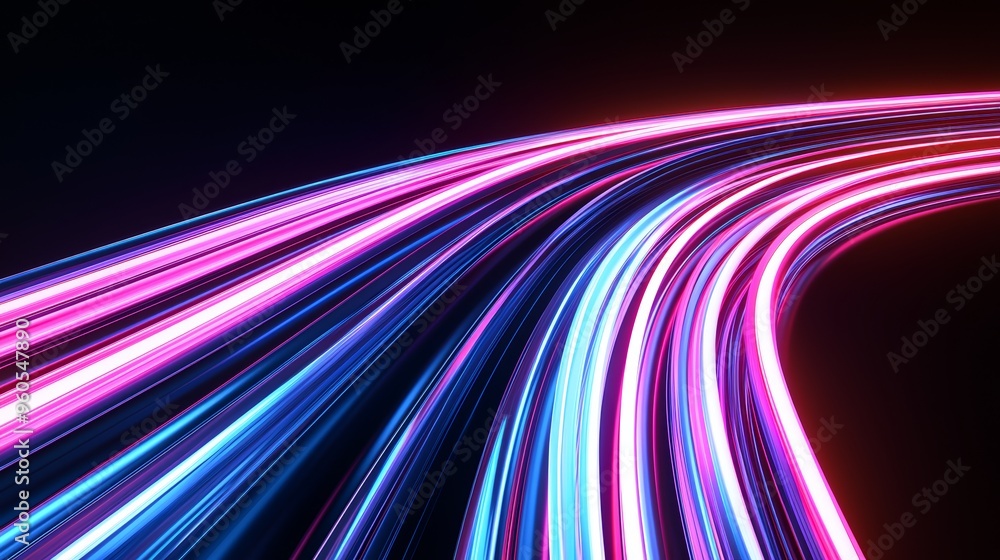 Poster curved energy lines forming a digital highway side view representing fast network communication cybe