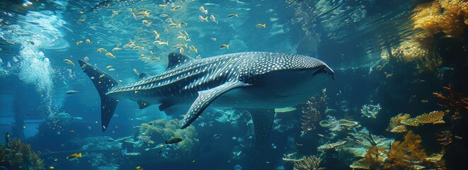 Fototapeta premium Graceful Whale Shark Gliding Through Ocean Depths