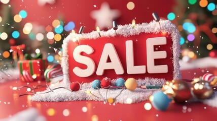 Festive sale sign with colorful decorations, capturing the spirit of holiday shopping and celebration.