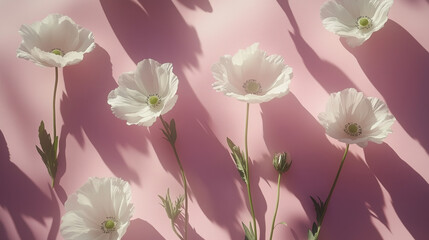 a pink background with white flowers