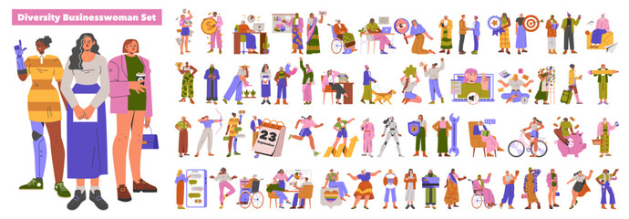 Diversity Businesswoman Set. Flat Vector Illustration