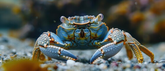 Close-up of a Crab Scuttling Across the Vibrant Ocean Floor