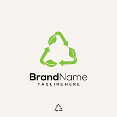 Recycle with green leaf, recycling ecology logo or icon design