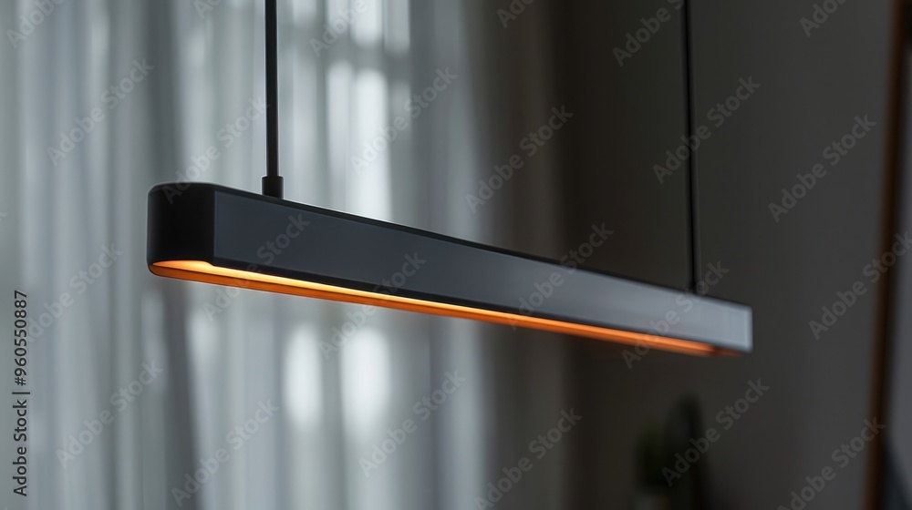 Wall mural Contemporary Tube-shaped LED Light hung from the Ceiling in Black Matte Finish.