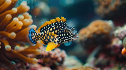 Vibrant Yellow and Black Spotted Fish in a Coral Reef