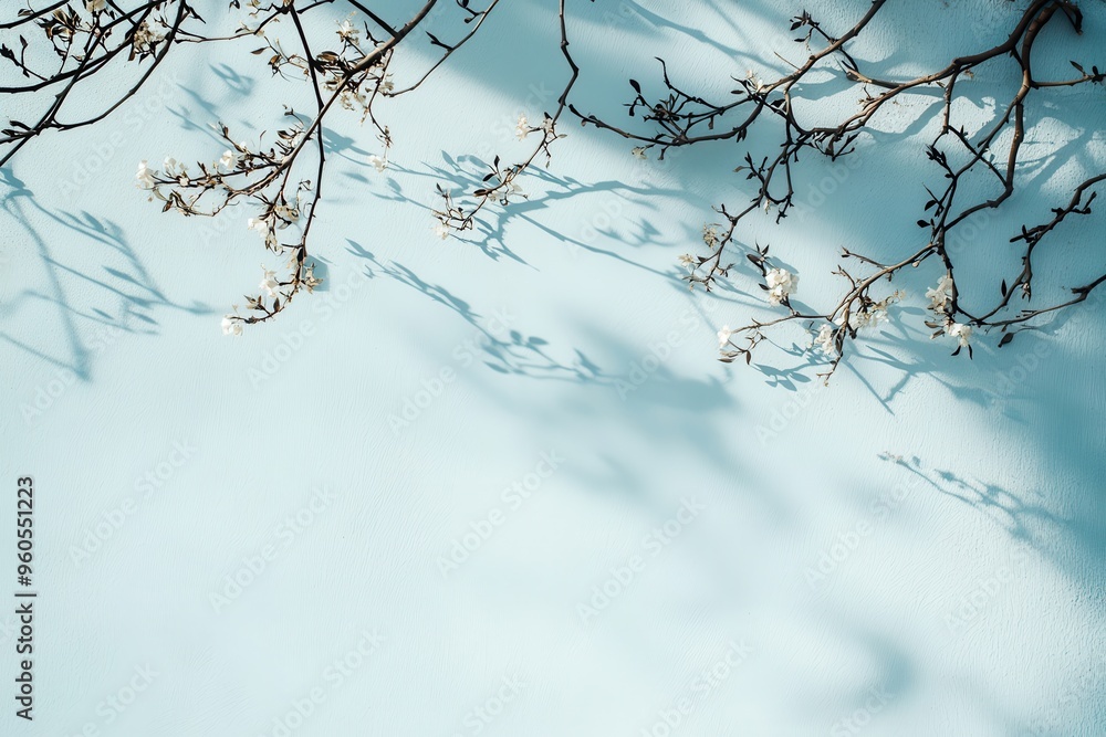 Poster elegant and soft light blue background ideal for displaying items featuring gentle shadows cast by t