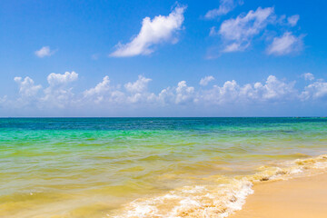 Tropical Caribbean beach clear turquoise water Playa del Carmen Mexico.