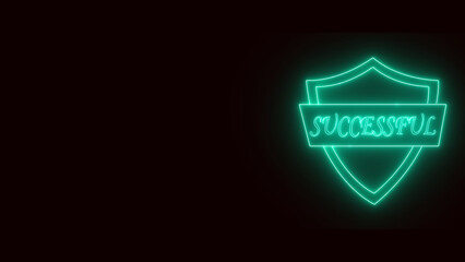 Successful text with neon glowing Abstract Logo on a black background.