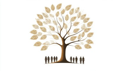Obraz premium A tree with people as leaves, connected by lines, representing family connections, intricate design, isolated on white background