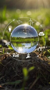Circular economy concept for future business growth and environmental sustainability and reduce pollution for future business and environmental growth.Globe Glass with Net zero icons In Green Forest.4