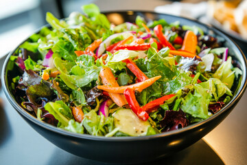 Mixed Green Salad with Fresh Vegetables and Red Peppers