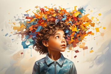 ADHD, attention deficit hyperactivity disorder, mental health, mind of a child with colorful jigsaw or puzzle pieces 