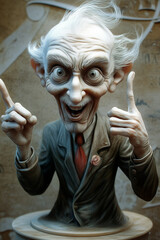 Old man in a jacket and tie, in a caricature genre, emotions