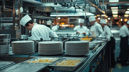 Efficient High-Capacity Dishwashing in Busy Hotel Kitchen for Streamlined Dining Service Operations