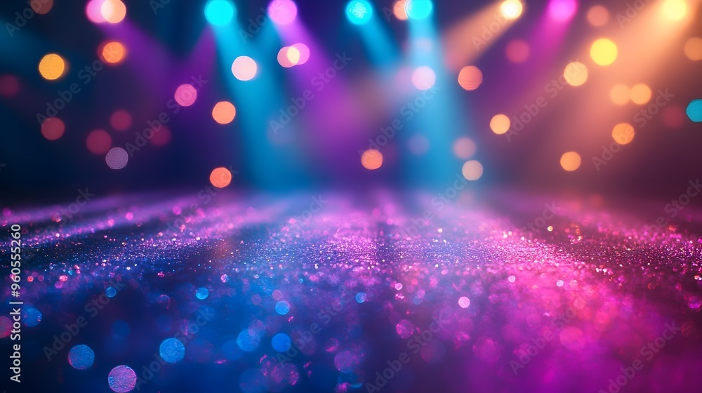 Poster vibrant disco lights reflecting off a shiny surface creating a mesmerizing display of multicolored b