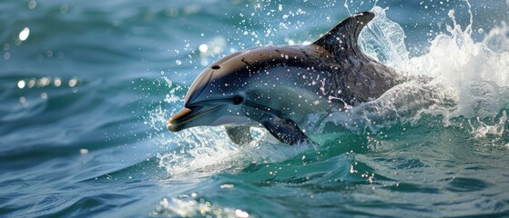 Naklejka premium Serene Dolphin Gliding Through Tranquil Turquoise Waters