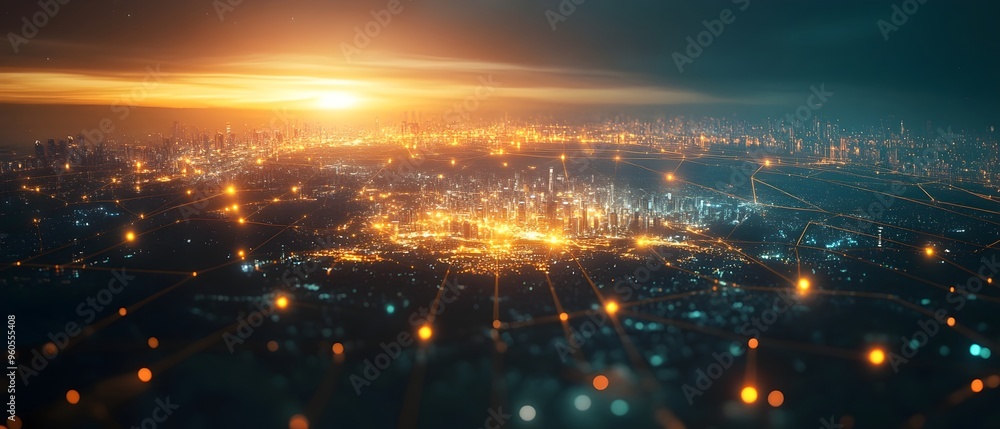 Poster conceptual image visualizing the interconnectedness of global industries trade and business expansio